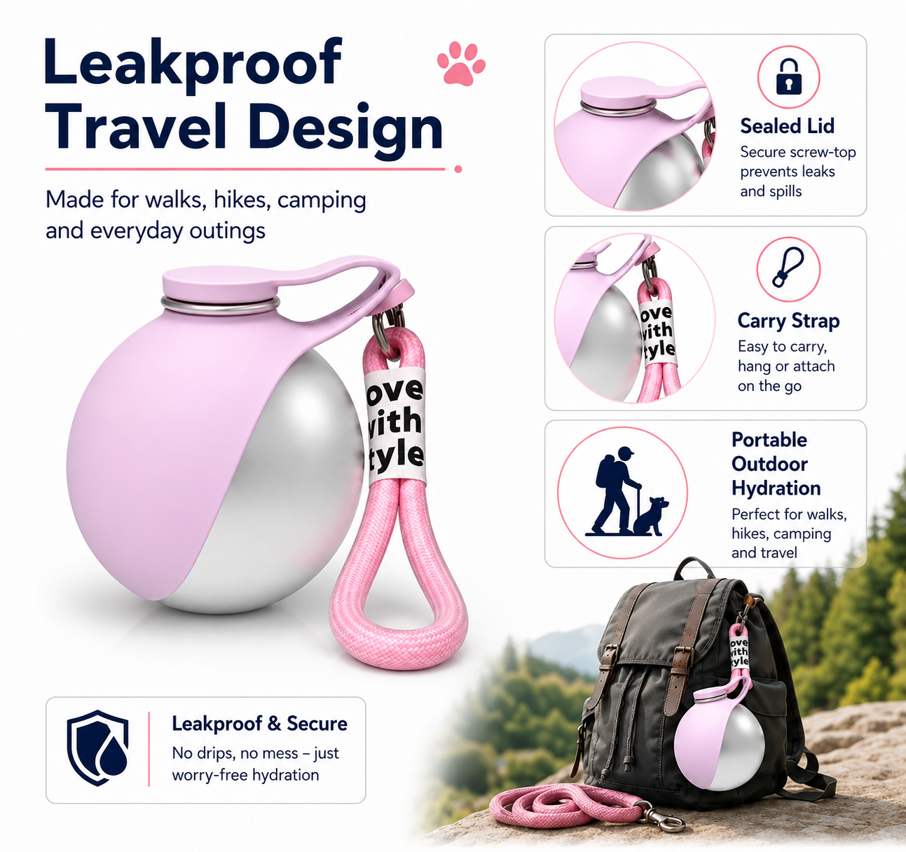 2 In 1 Portable Dog Water Bottle